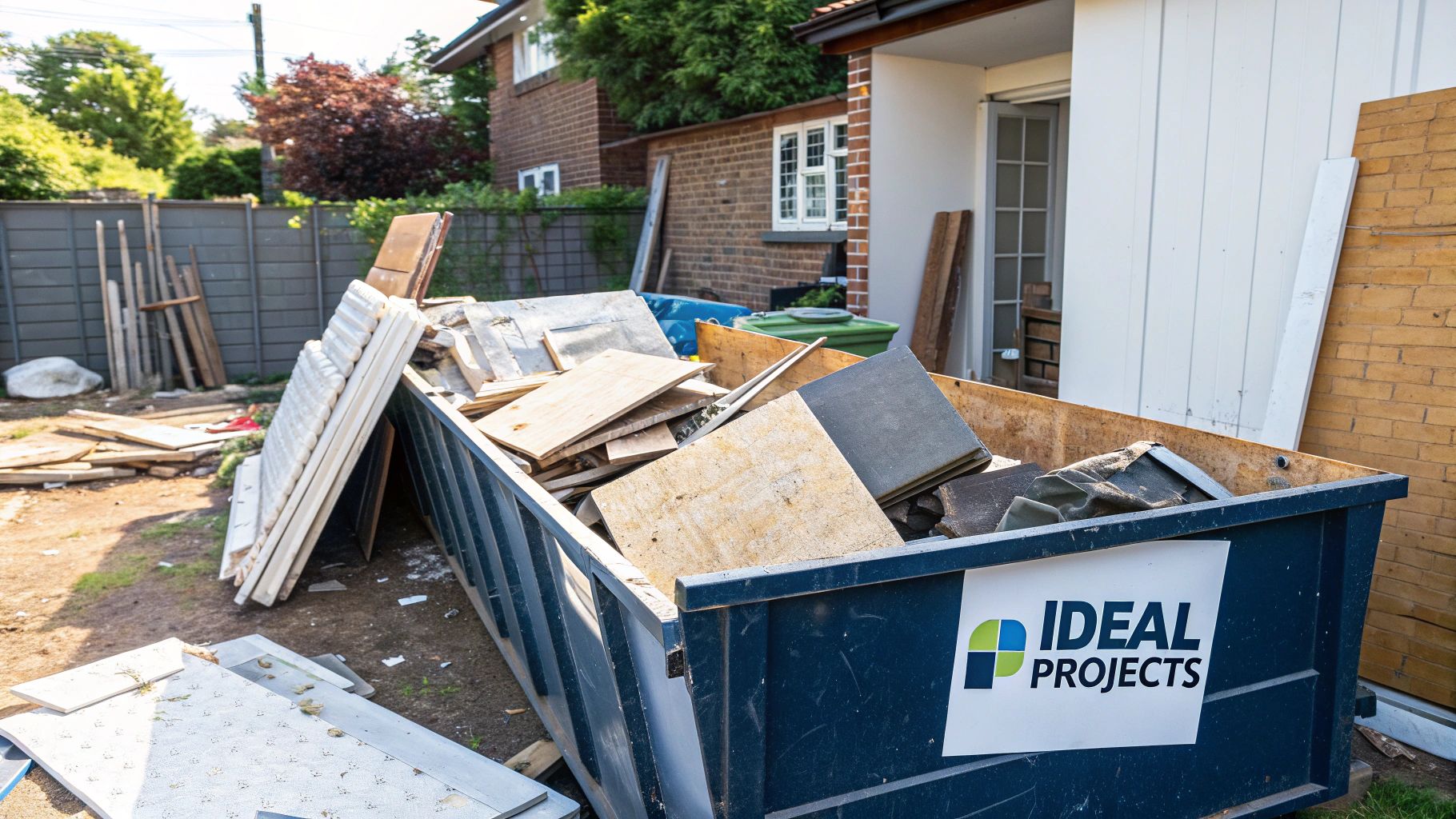 A 4 yard skip being used for a small bathroom renovation project