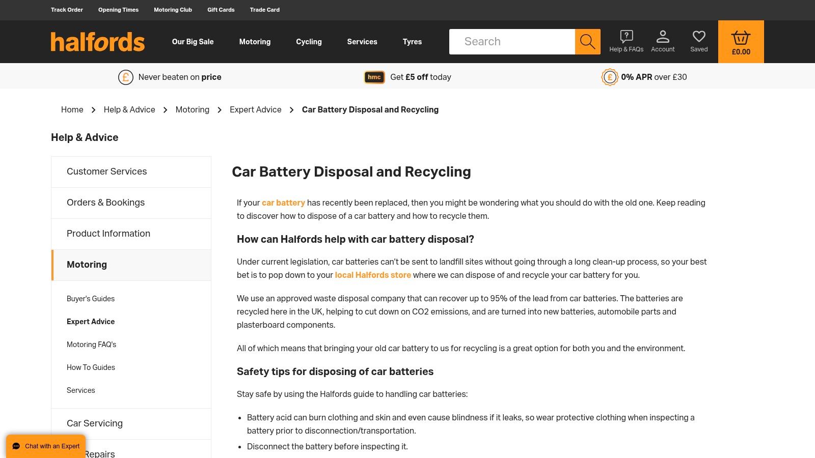 Halfords – Car battery disposal and recycling