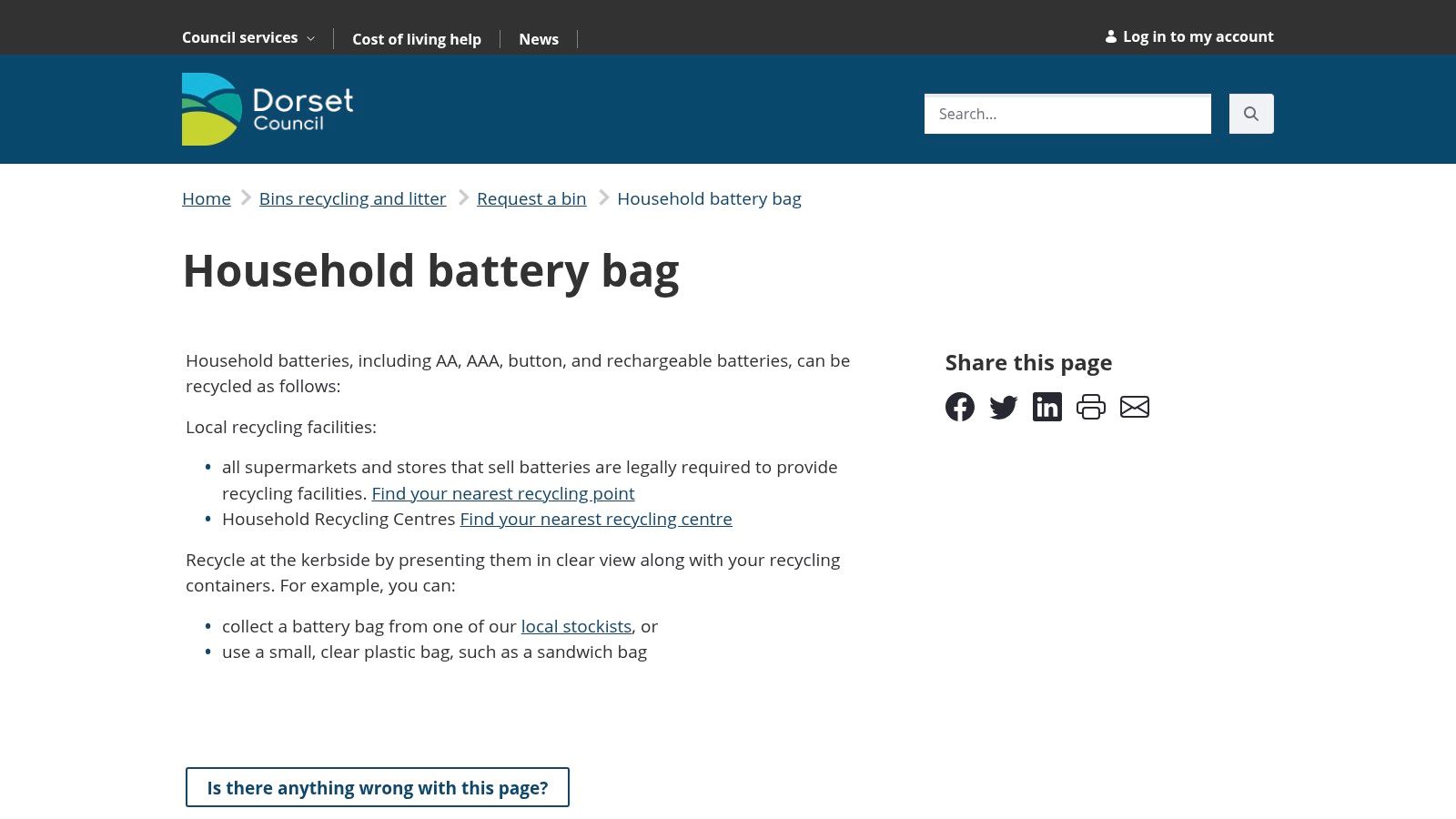Dorset Council – Kerbside Battery Bag & HWRCs