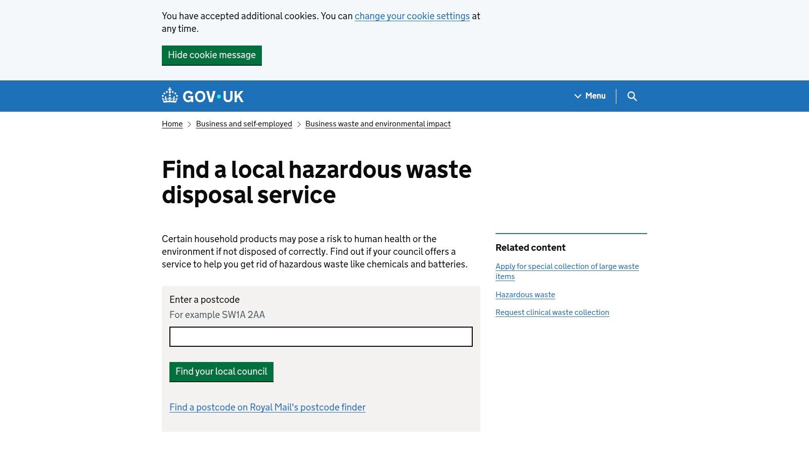 GOV.UK – Find a local hazardous waste disposal service