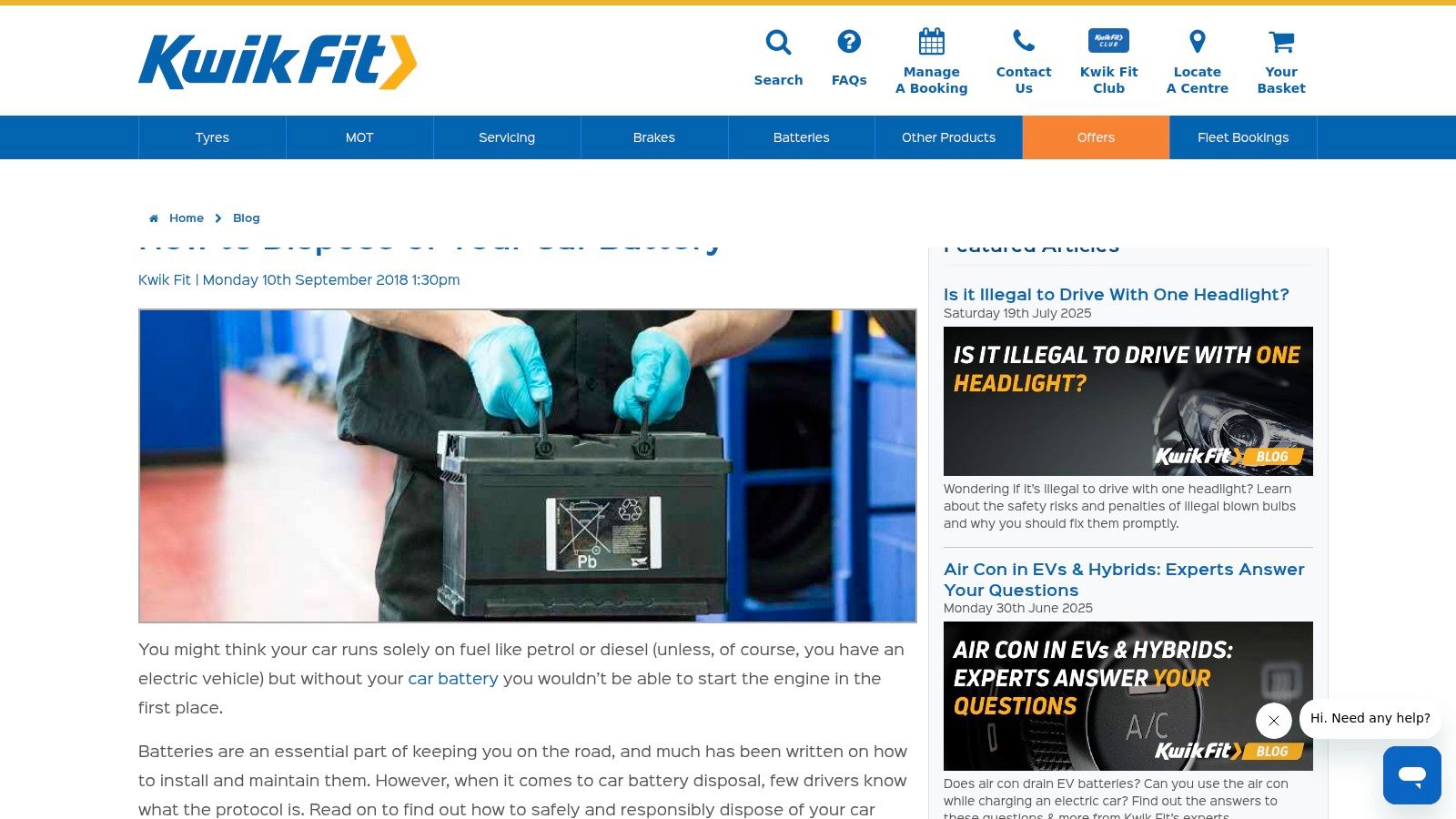 Kwik Fit – Battery replacement with responsible disposal