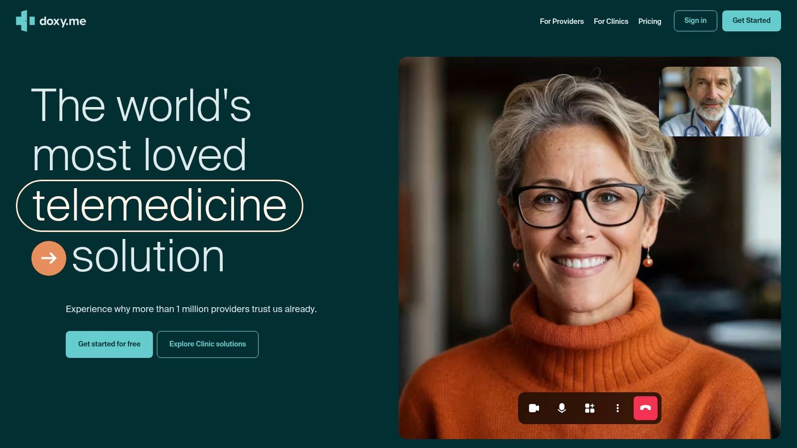 Doxy.me provides a simple, browser-based interface for secure video visits between clinicians and patients.