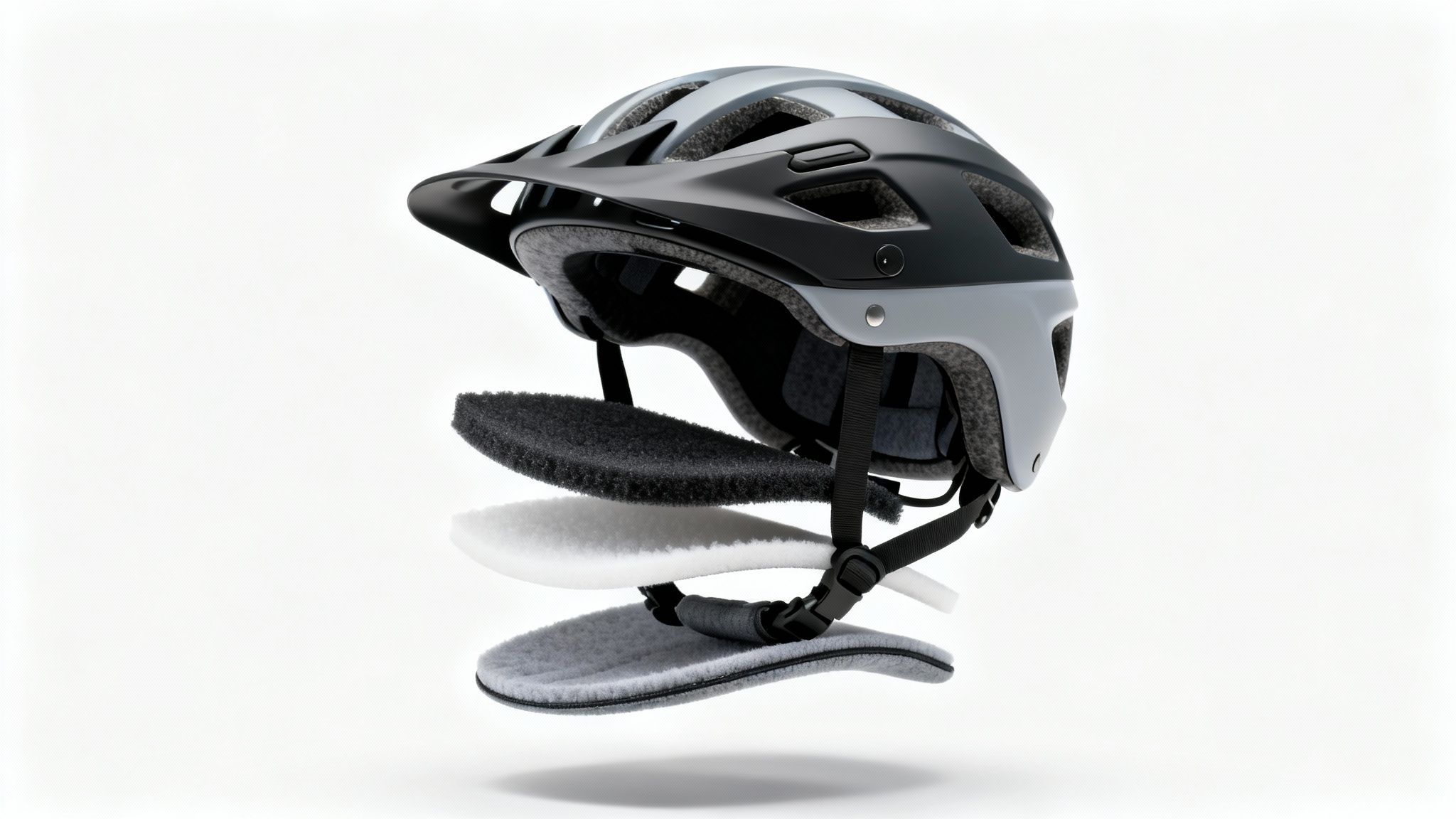 קסדת קורקינט חשמלי מפורקת שחושפת את שכבות הריפוד הפנימיות להגנה ונוחות.