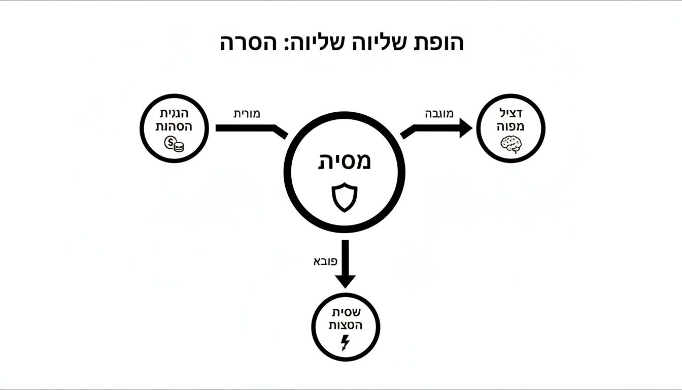 דיאגרמה המתארת משימת הסרה להשגת שלווה, הכוללת הגנה, התמודדות מנטלית ופיצול גורמים.