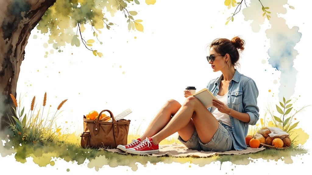 A person happily engaged in a solo activity, like painting or hiking, illustrating a fulfilling life outside a relationship.