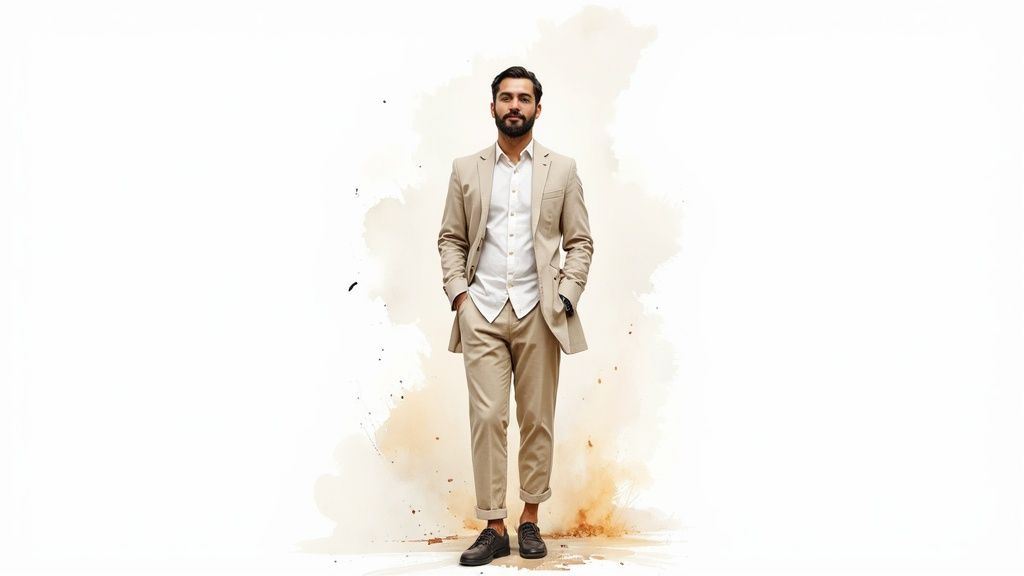 A stylish man confidently adjusting his jacket in an urban setting, representing modern attractiveness.