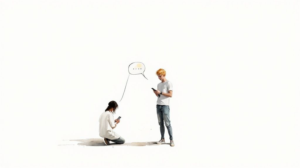 A person smiling while texting on their phone, indicating a positive interaction after a first date.