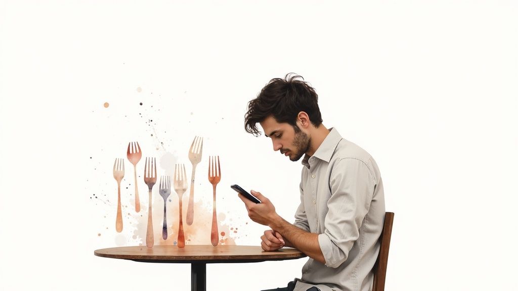 A thoughtful man considering his options in a relationship.