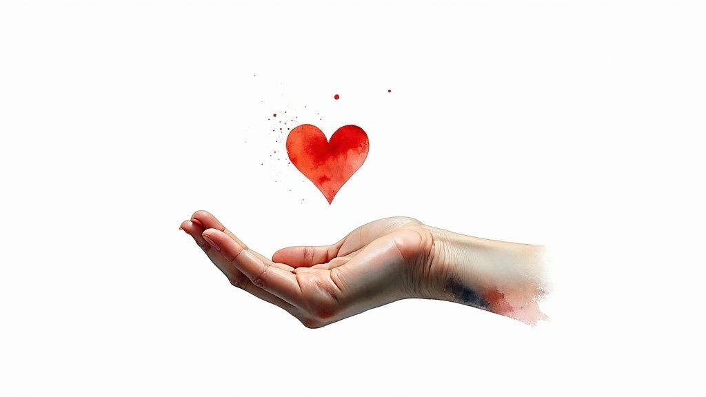 A person's hands gently holding another person's hands, conveying comfort and sincerity.
