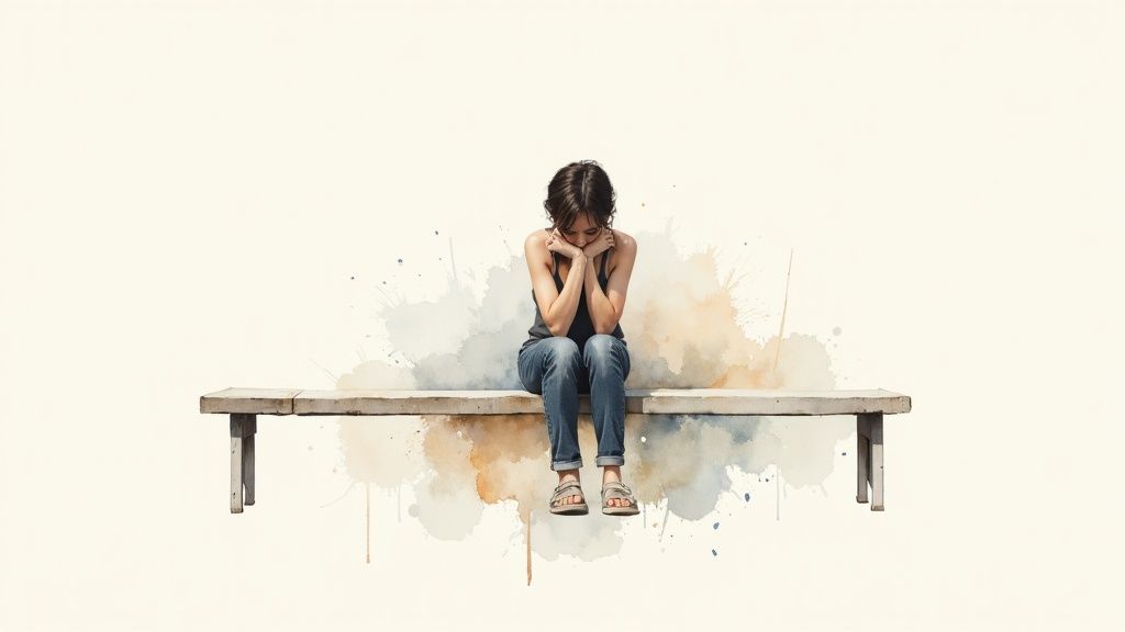 A person looking sad and contemplative while sitting alone.