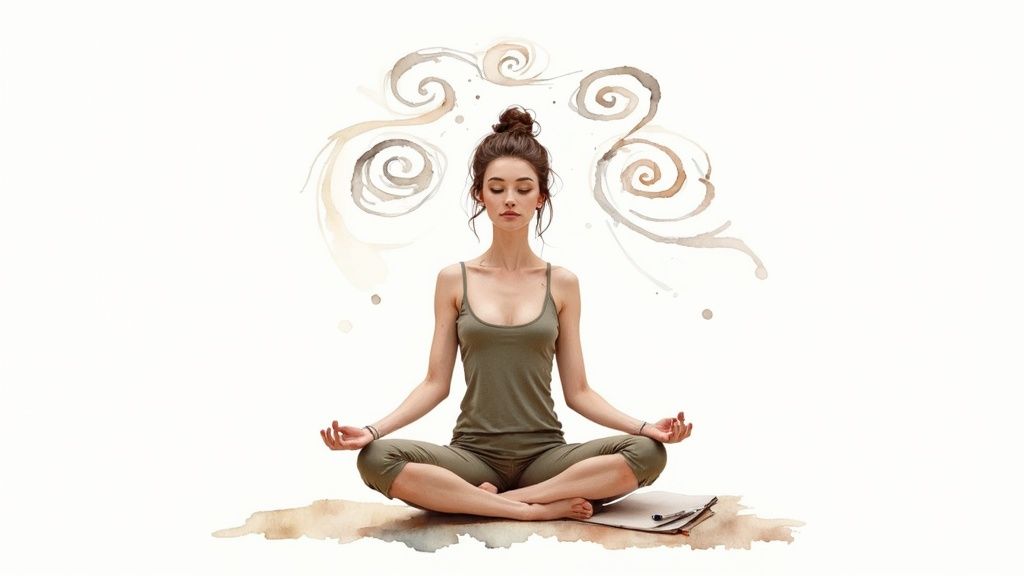 A person walking on a path in a misty forest, symbolizing the journey through complex emotions.