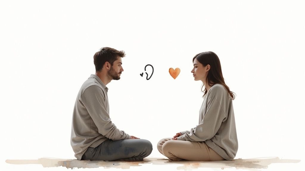A couple sitting back to back, looking distressed, representing relationship conflict.