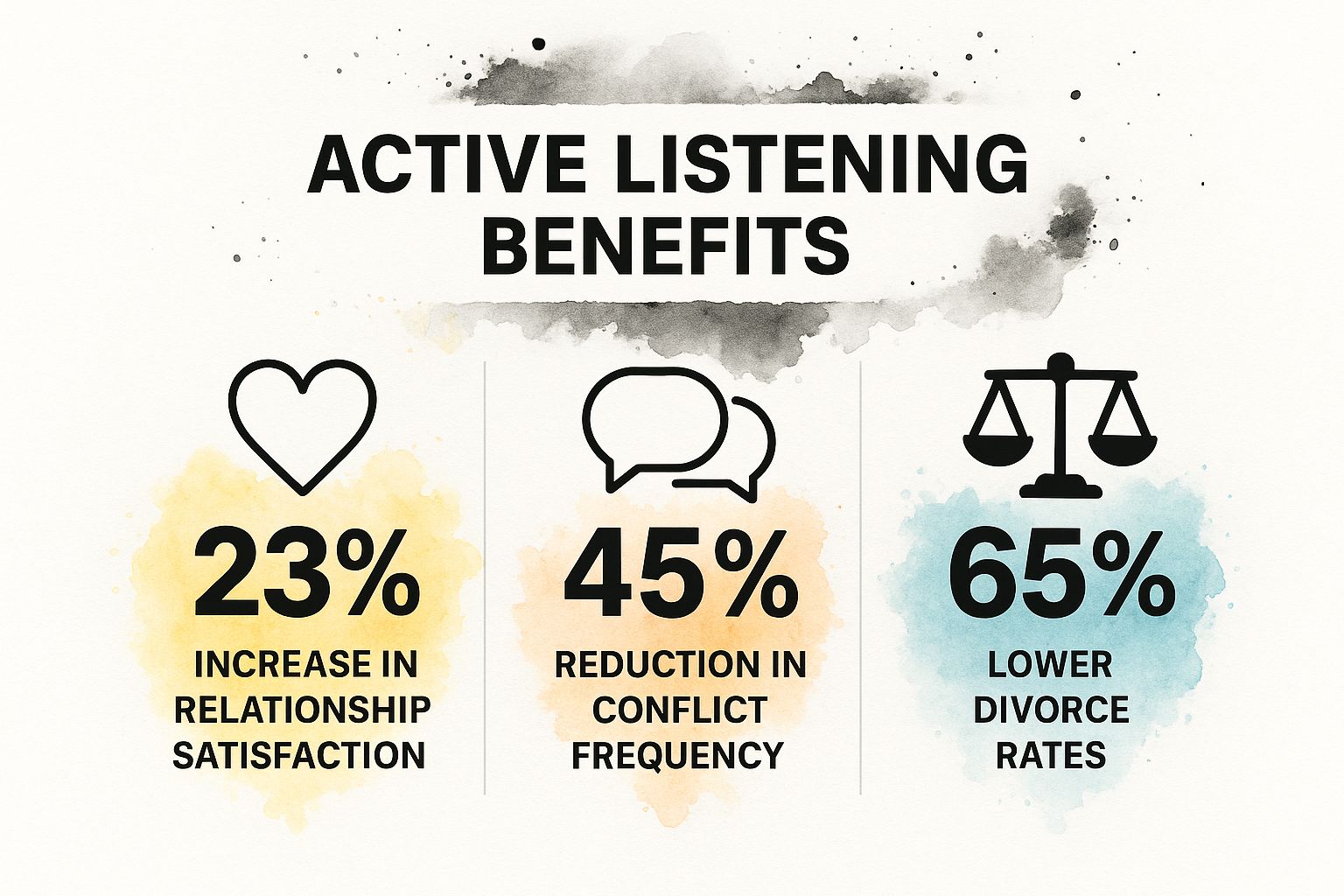 Infographic showing key data about Active Listening: The Art of Truly Hearing Your Partner