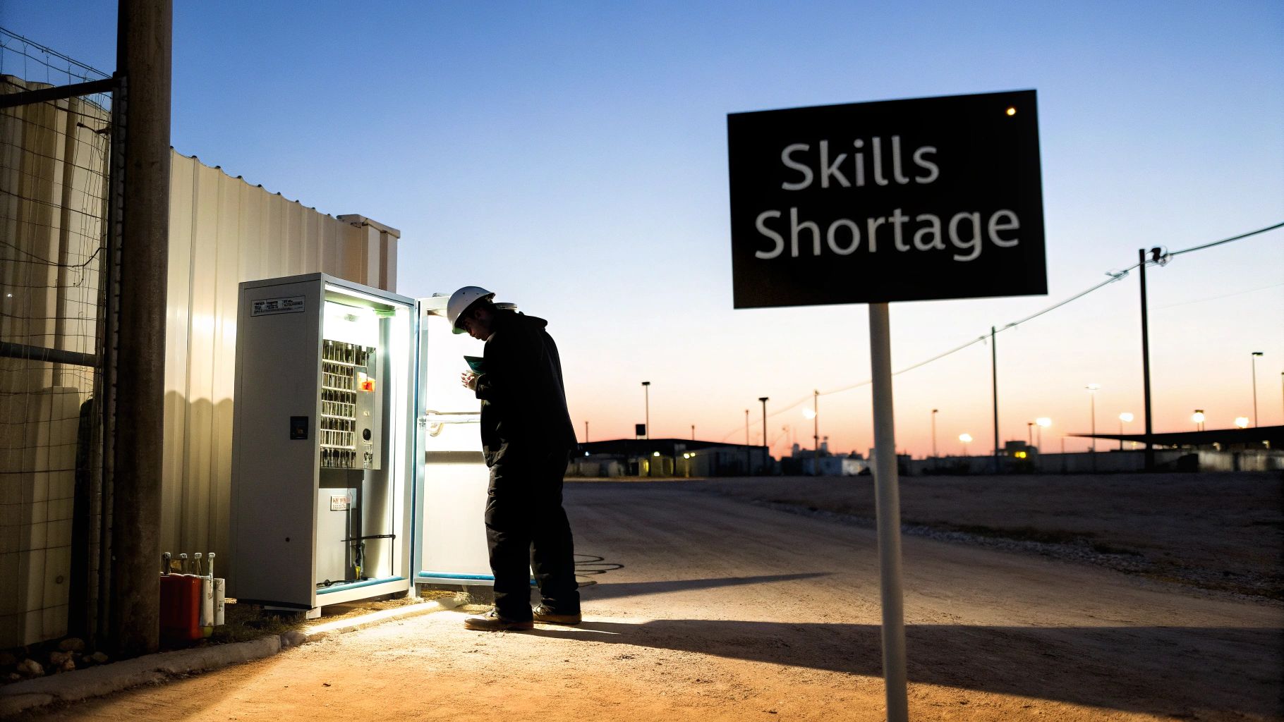 A skilled electrician working on a complex wiring system in a commercial building.