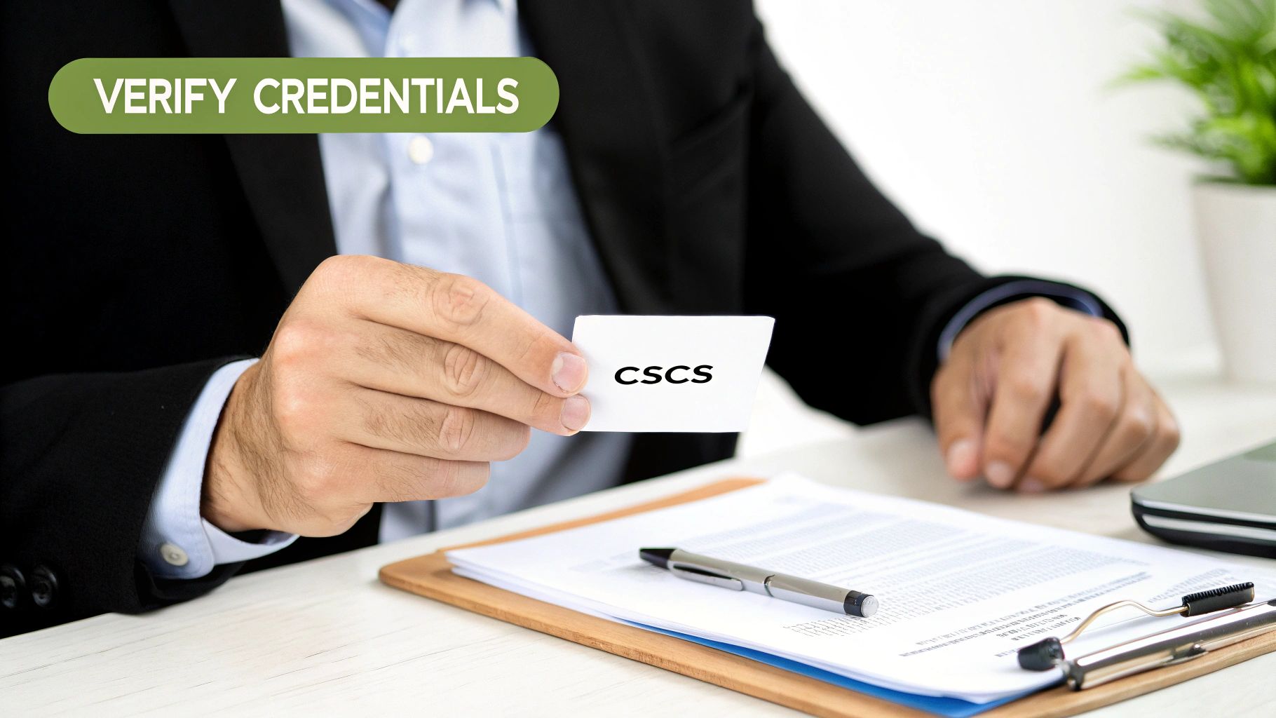 A construction worker looking at blueprints on a tablet