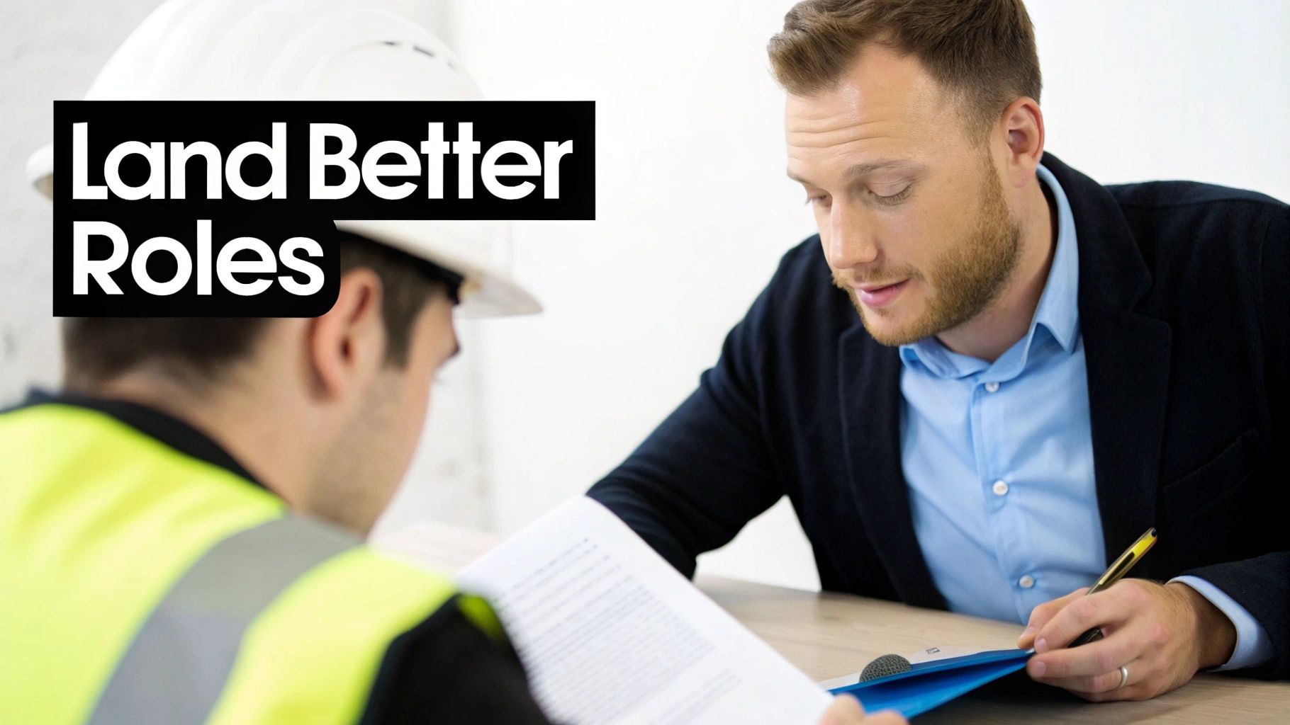 An electrician shaking hands with a hiring manager, symbolising a successful job offer.