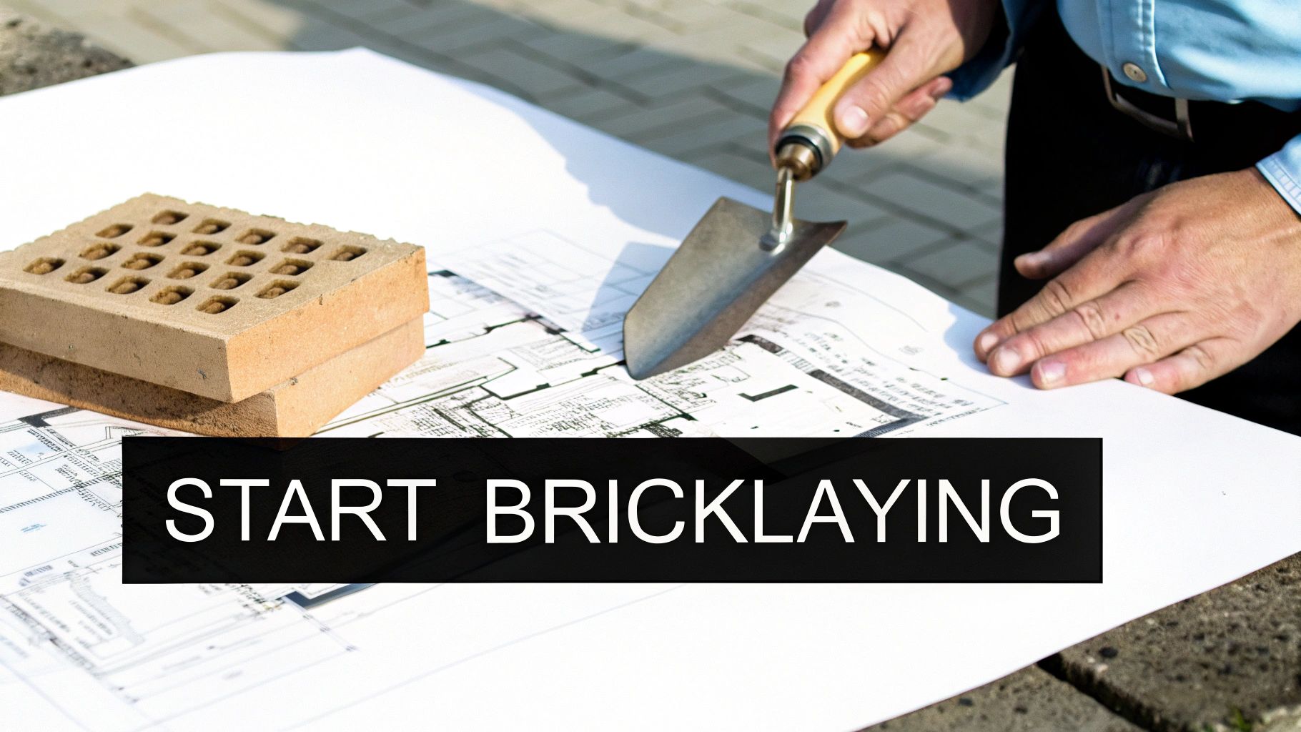 Two bricklayers working together on a construction site
