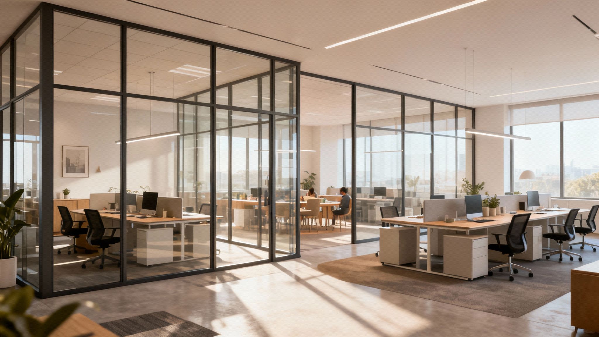 Office glass wall partitions integrated with workstation cubicles by Cubicle By Design