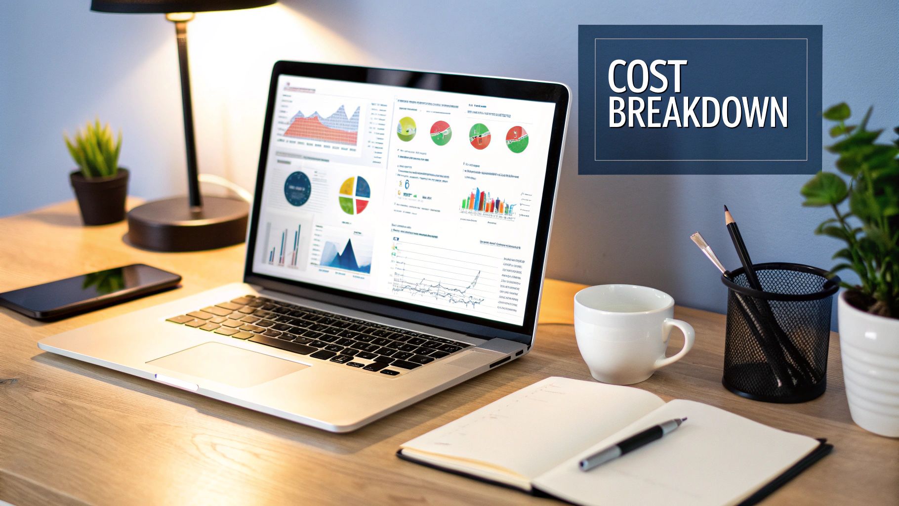 A person using a laptop with charts and graphs on the screen, illustrating the ecommerce website development cost.