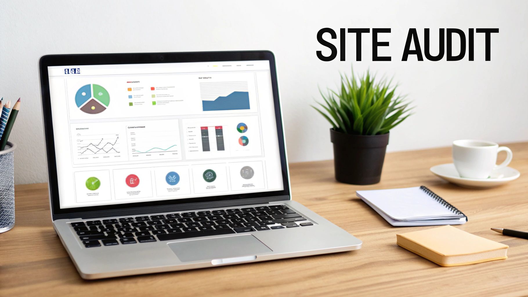A person analyzing website data on a laptop for a website redesign checklist audit
