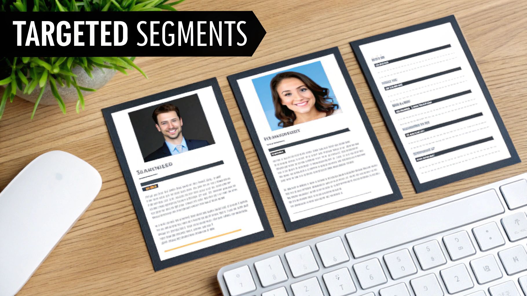 Customer persona cards used for segmented email marketing automation strategies.