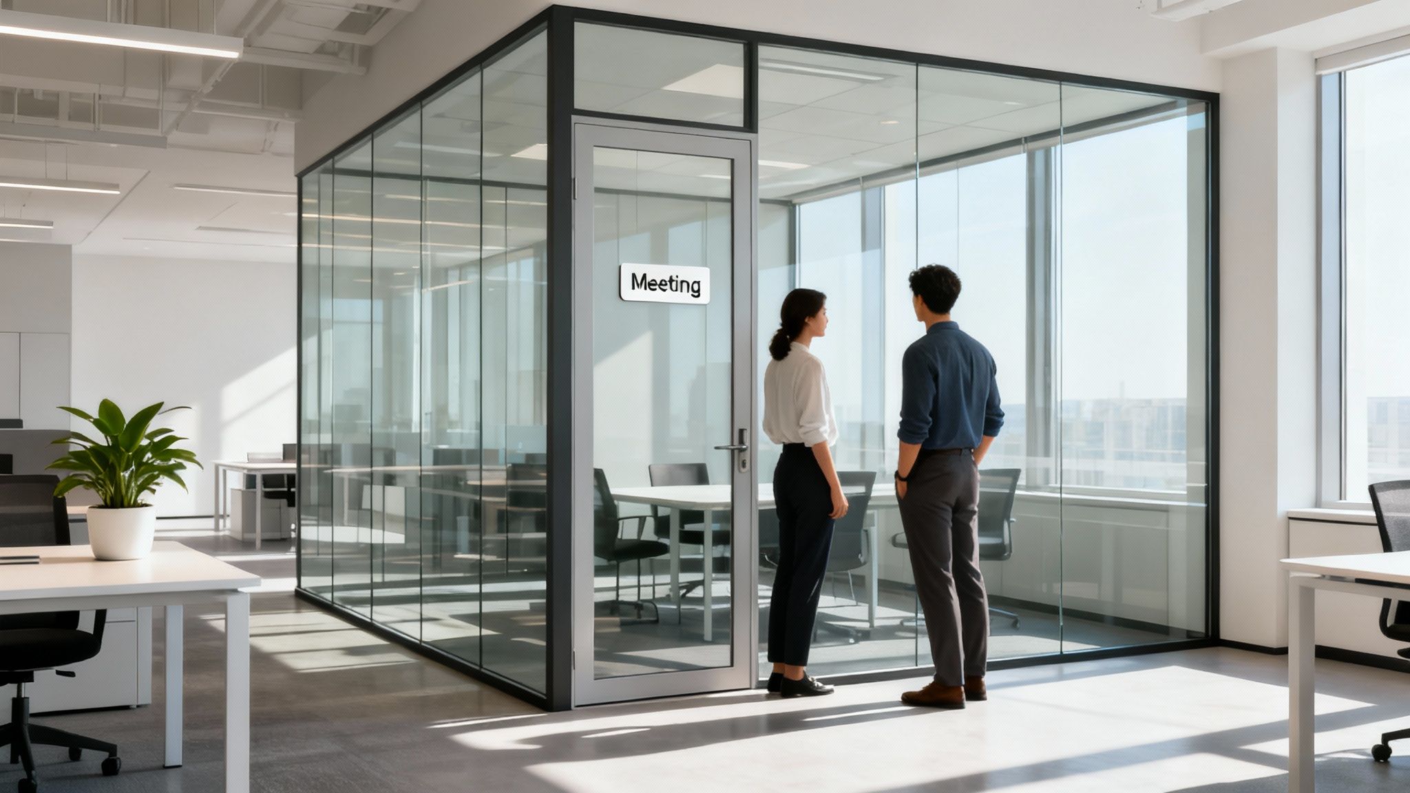 Office glass wall partitions in modern workspace by Cubicle By Design