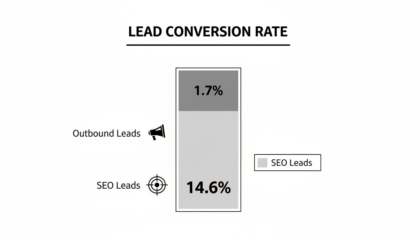 Bar chart showing SEO lead conversion rates are much higher for career coaches.