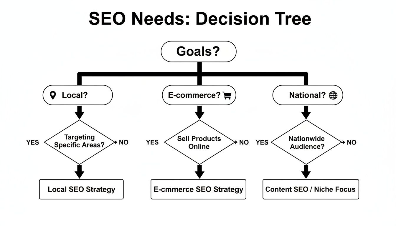 How to choose an SEO company: decision tree for SEO strategy.