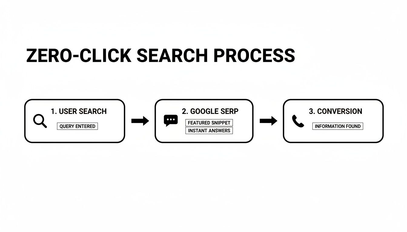Flowchart illustrating the zero-click search process from user query to finding information.