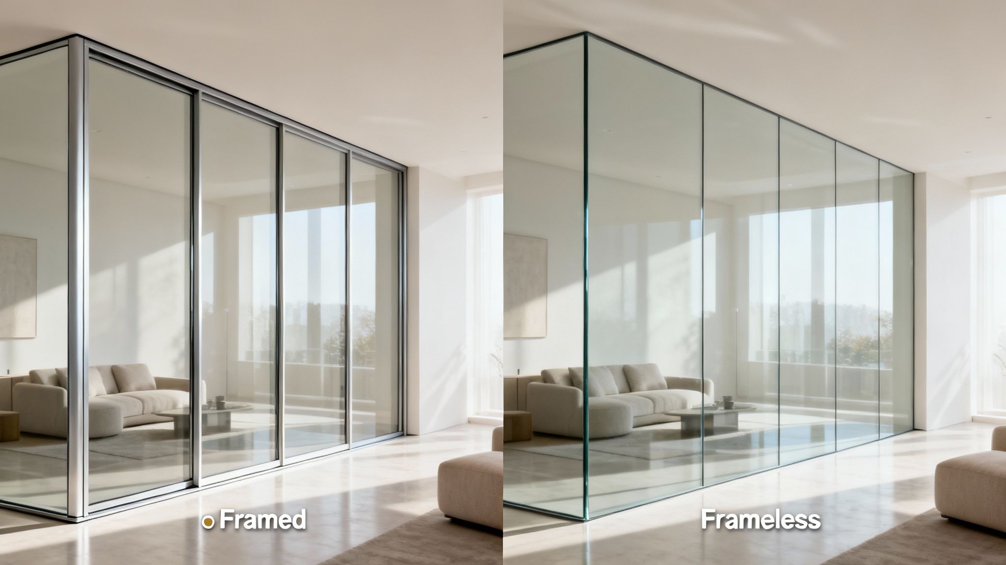 Comparison of framed and frameless office glass wall partitions