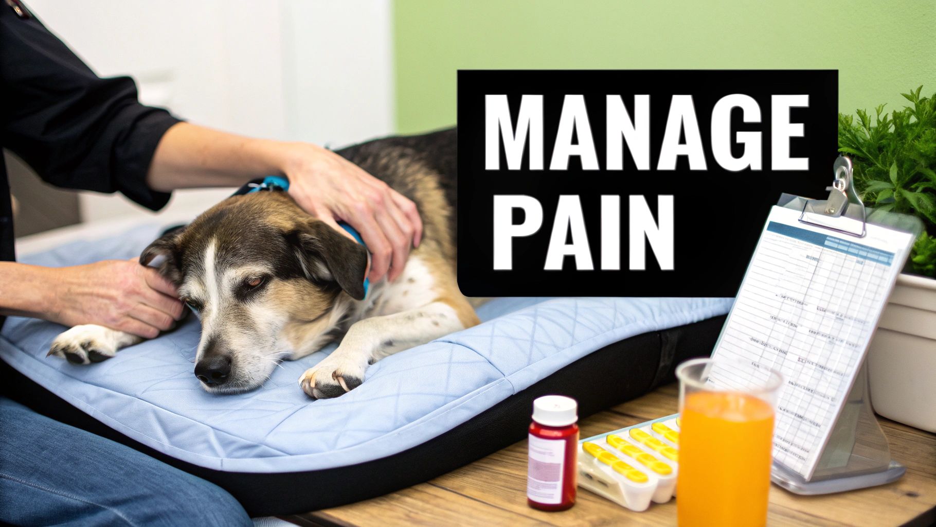 A sad-looking pug wearing a cone, resting after surgery.