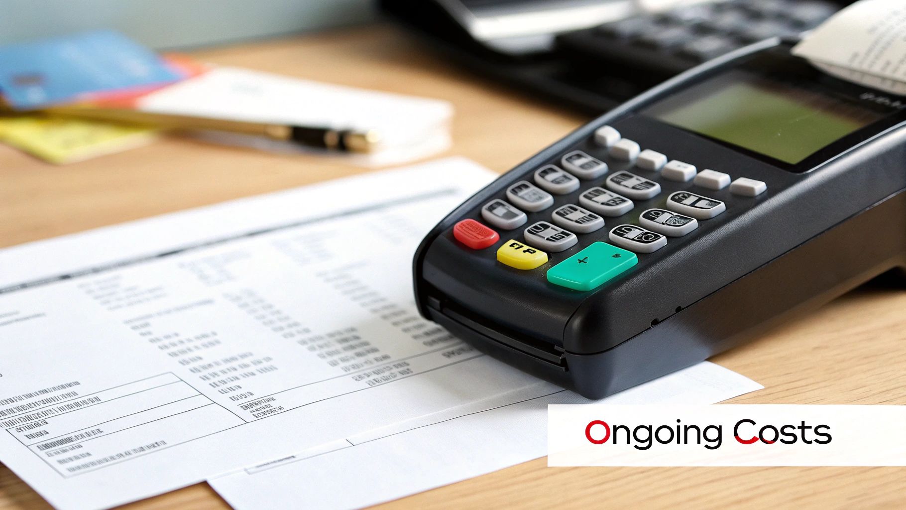 A calculator and piggy bank on a desk, symbolizing the hidden and ongoing ecommerce website development cost.