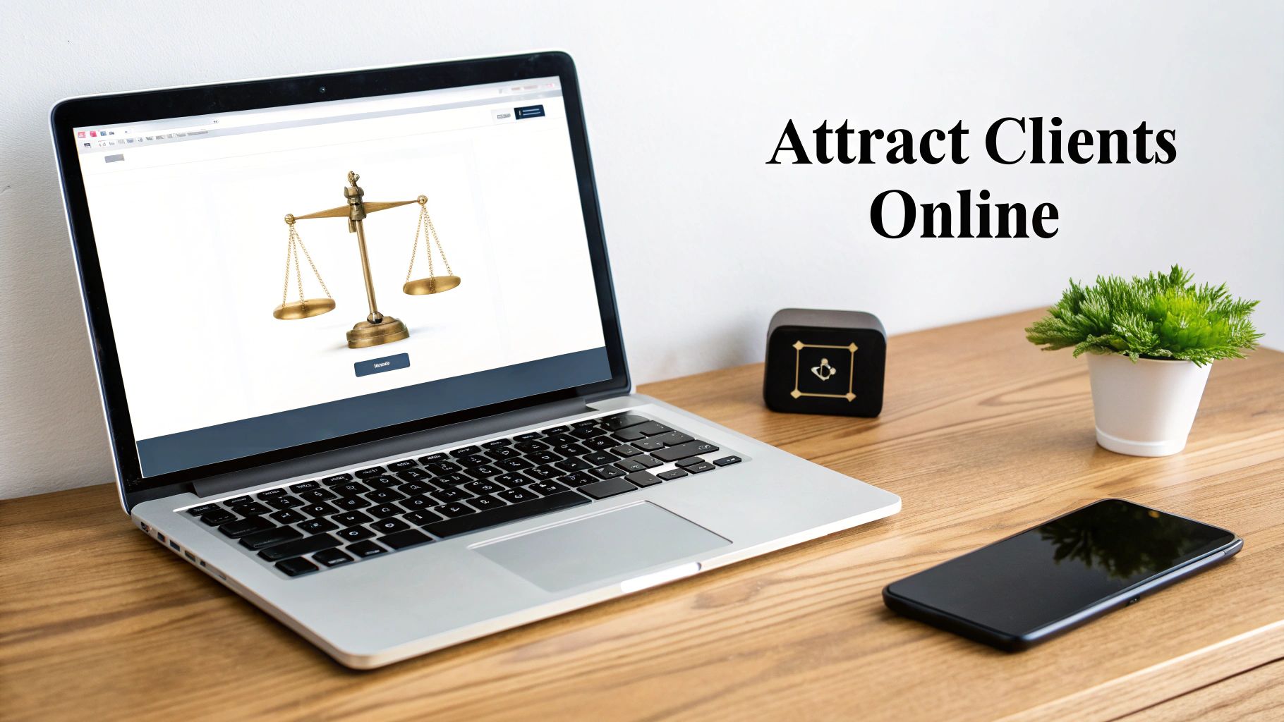 Lawyer working at a desk on a laptop, representing how to get law clients with a digital foundation.