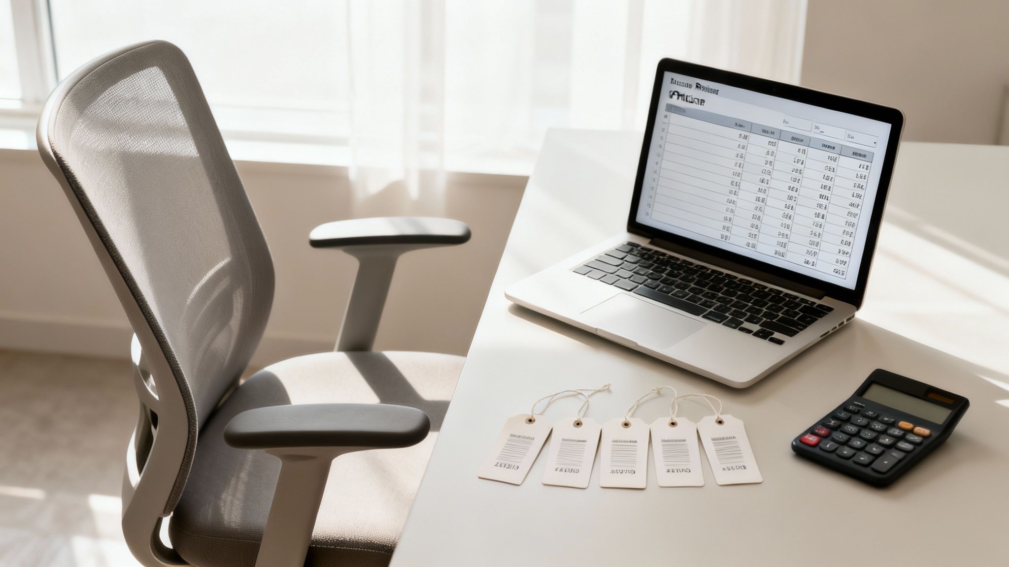 A desk prepared for valuation during a used office furniture liquidation project.