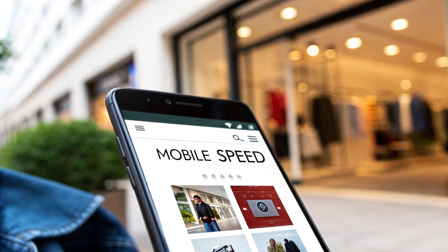 A smartphone screen showing a slow-loading webpage with the text 'Mobile Speed', highlighting common SEO mistakes to avoid.