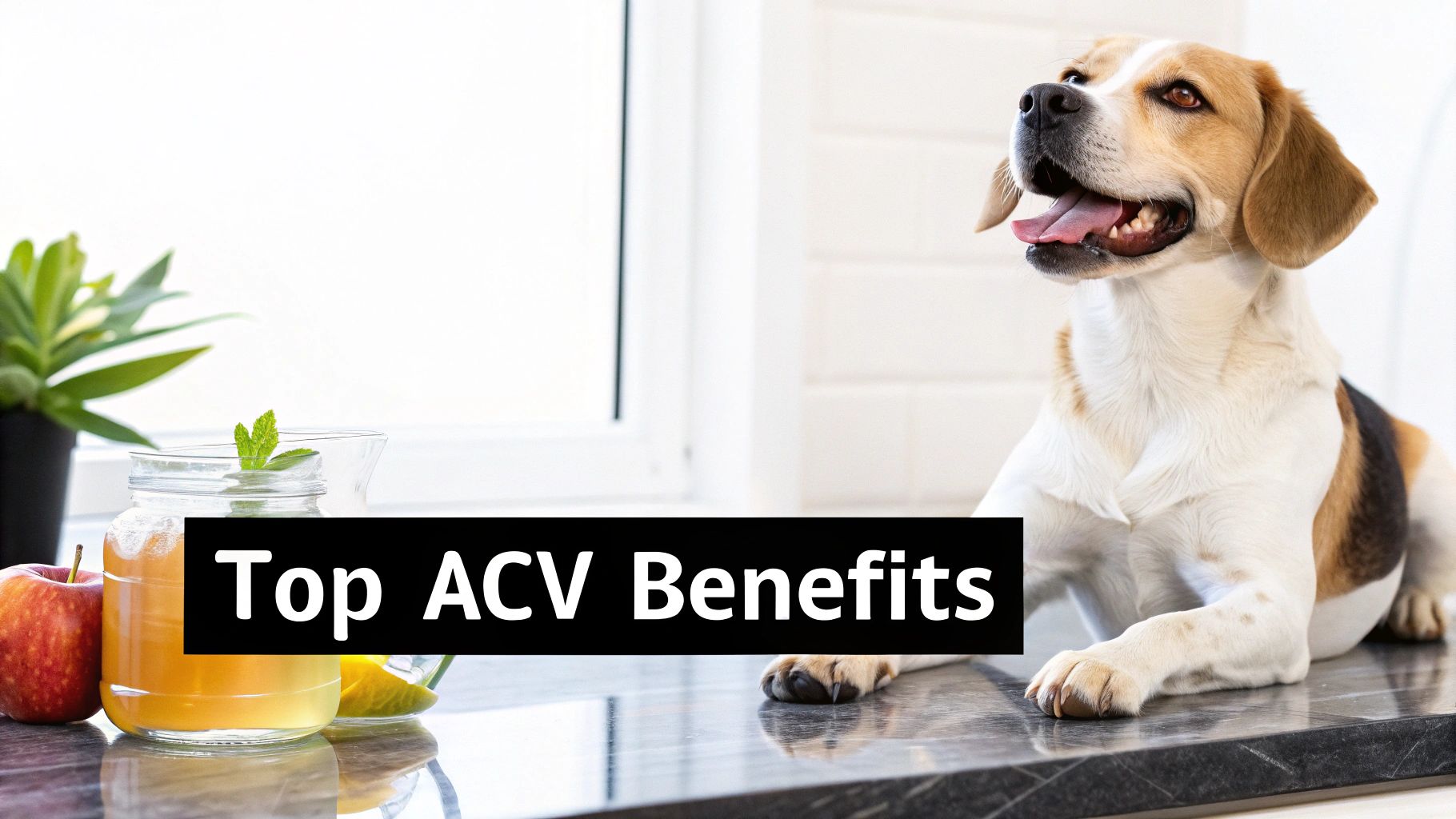 Dog enjoying enhanced kibble with apple cider vinegar top