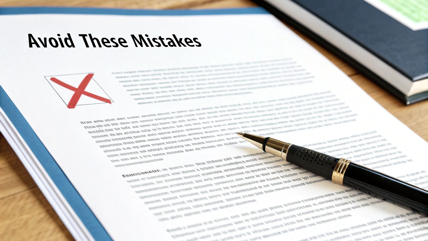 A person pointing at common meta description mistakes on a screen for a how-to guide