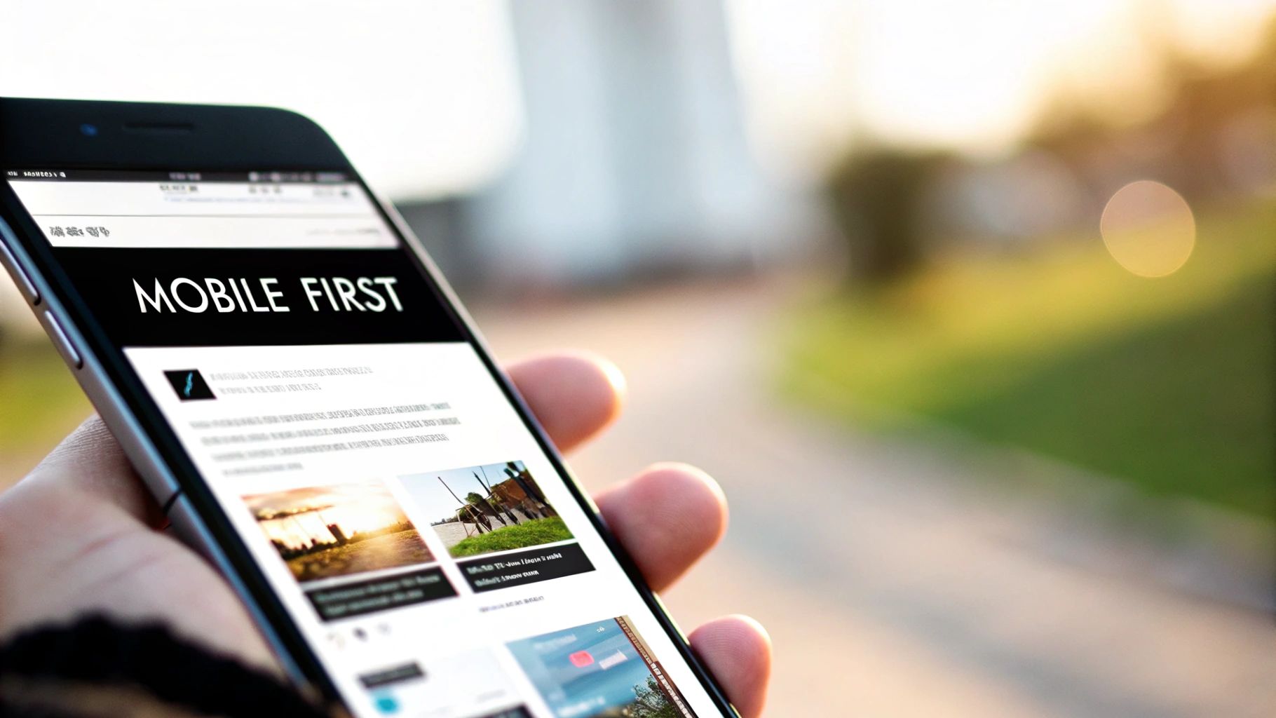 A person designing a mobile-first website layout on a computer screen for a website redesign checklist