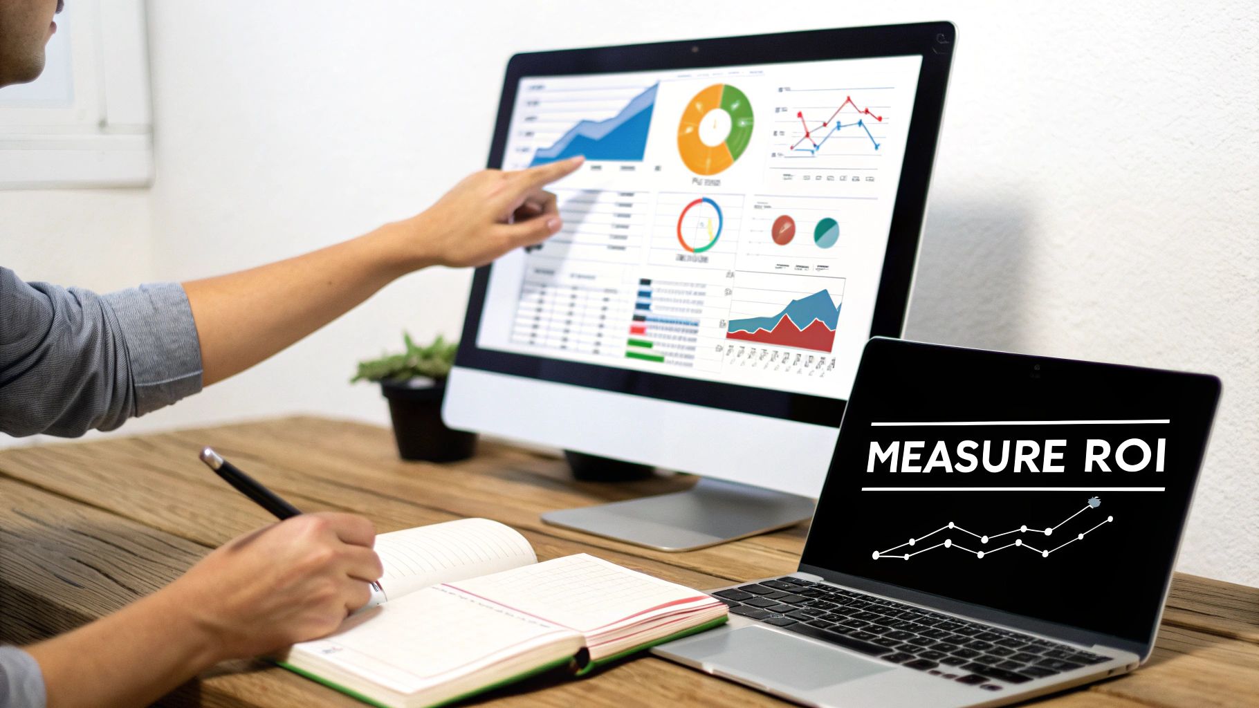 Person analyzing business data to measure ROI after choosing an SEO agency.