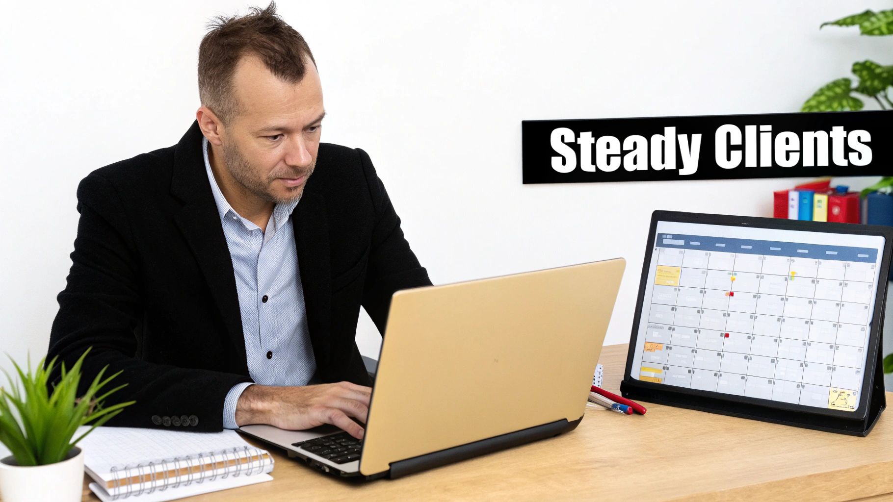 A coach reviewing a client calendar, highlighting the benefits of working with an SEO company for coaches.