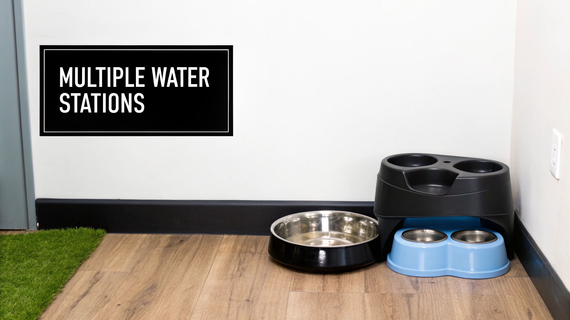 A dog drinking fresh water from a pet water fountain in a home setting.