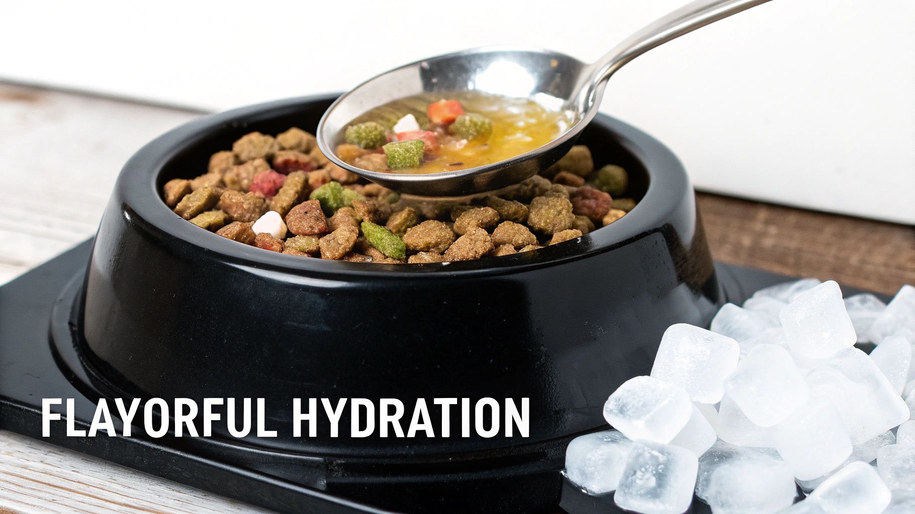 Screenshot from https://chowpow.com/product-page showing the ChowPow beef heart dog food topper bag and its key benefits.