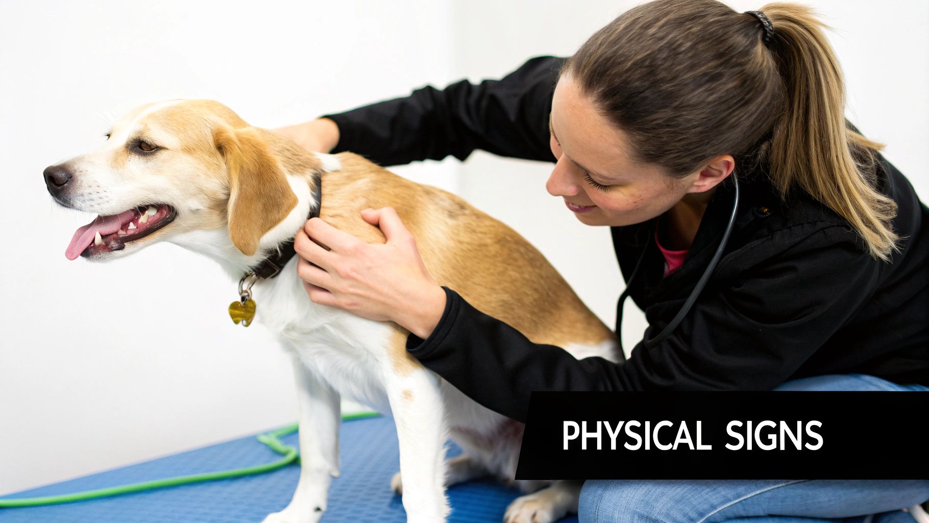 A sad-looking dog with dull fur, resting its head on a wooden floor.