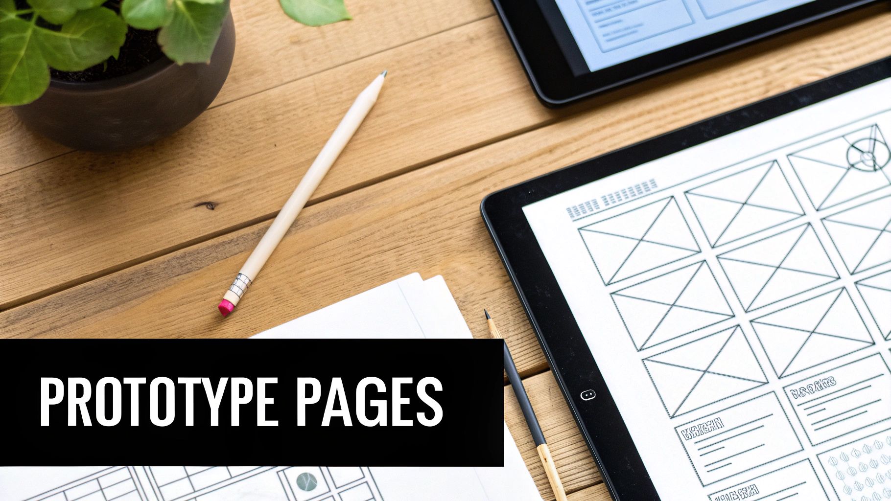 A UX designer sketching a website wireframe on paper as part of a website redesign checklist