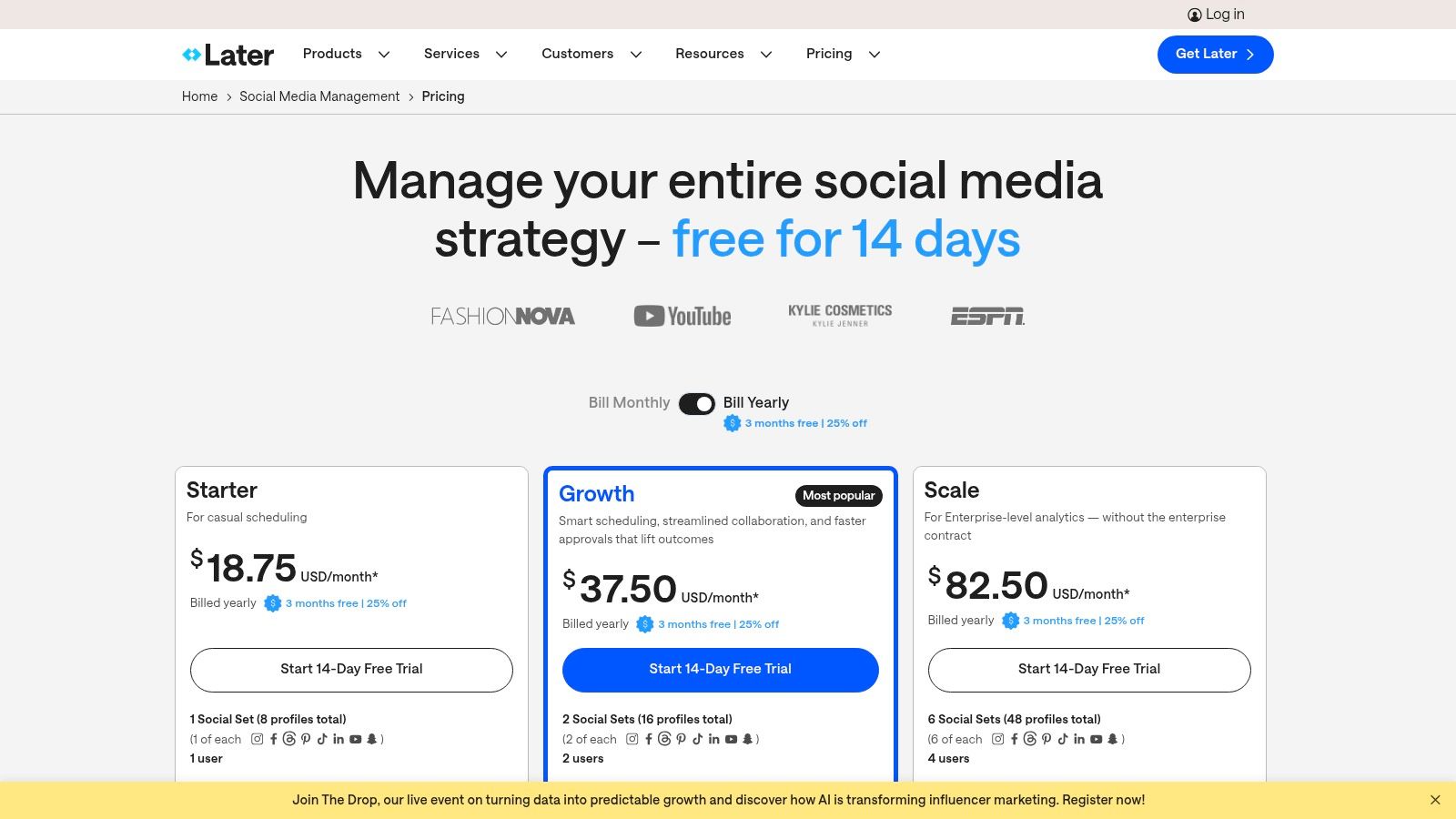 Later visual planner for Instagram social media management