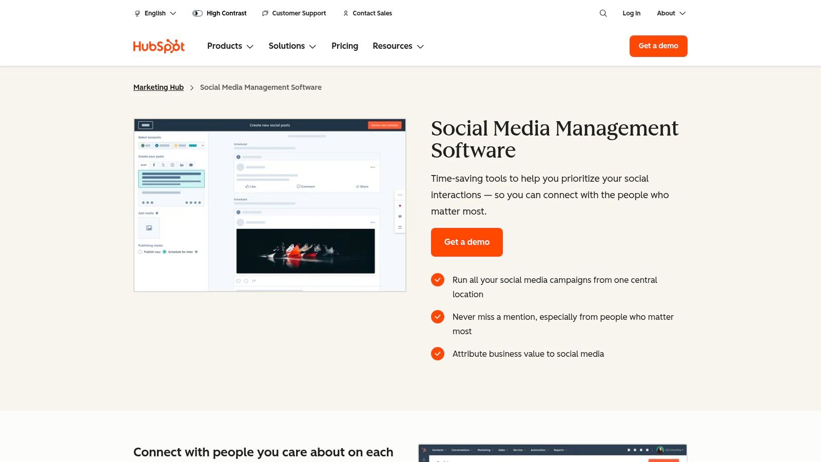 HubSpot social media management tools dashboard