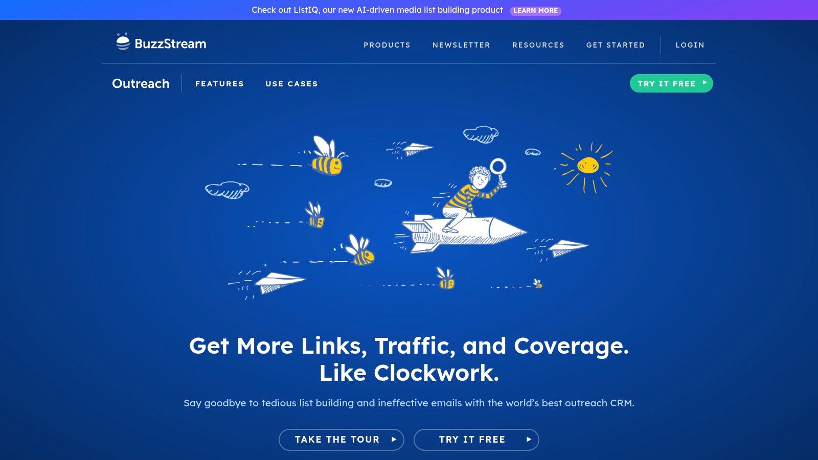 BuzzStream's dashboard helps manage link building outreach campaigns and prospect lists.