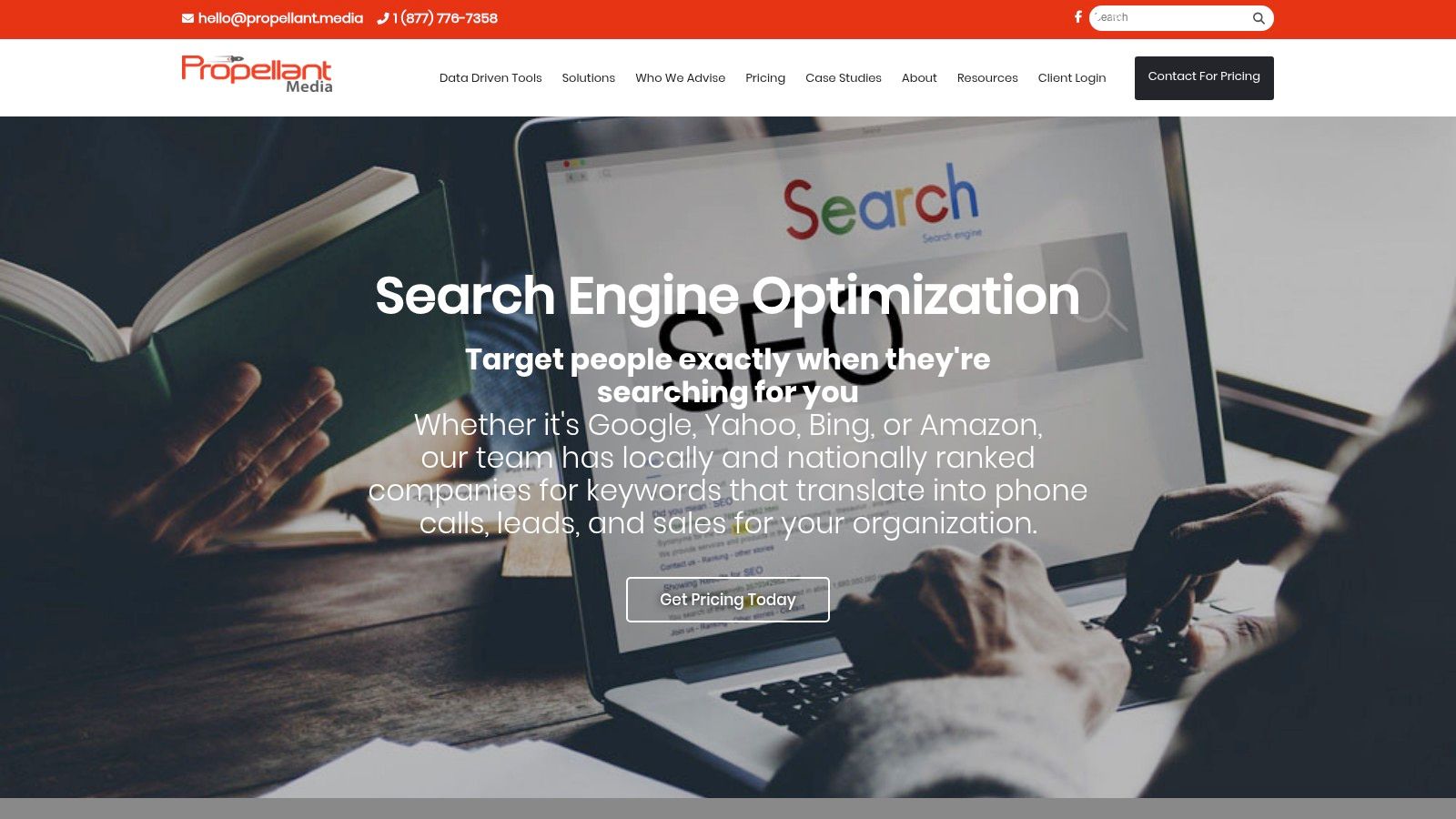 A screenshot of the Propellant Media homepage showing their focus on geofencing and SEO services for Atlanta GA businesses.