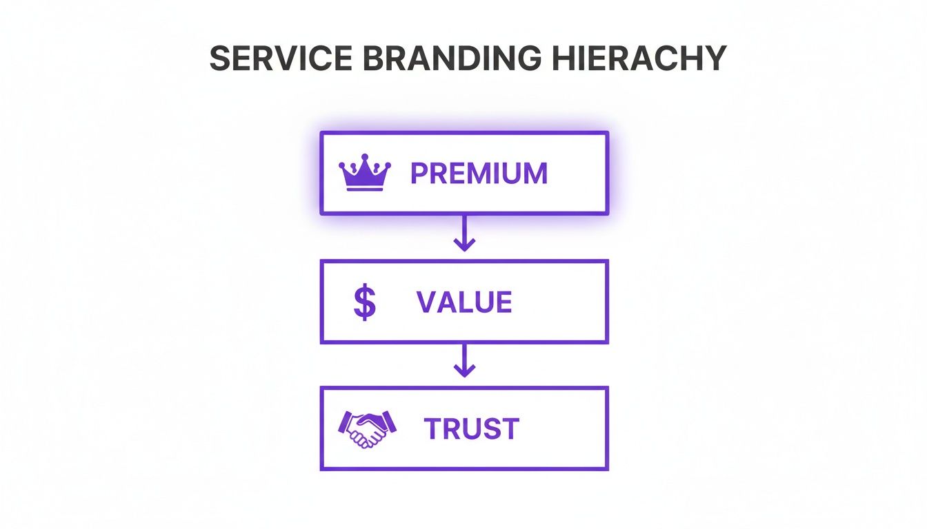 Diagram illustrating the service branding hierarchy with levels: Premium, Value, and Trust.