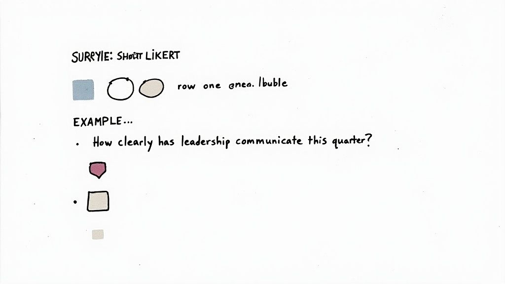 Handwritten notes explaining a short Likert survey with an example question and visual rating options.